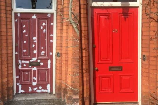 Before and after of a resprayed garage door