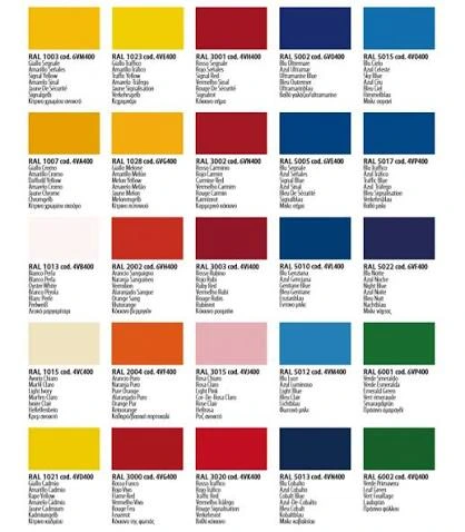 RAL colour swatches for garage door spraying